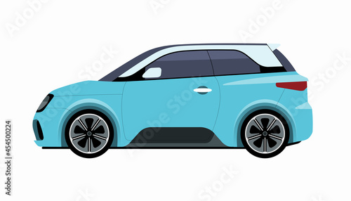 Modern subcompact city car. Side view of a micro car. Vector car icon for road traffic and transportation illustrations.