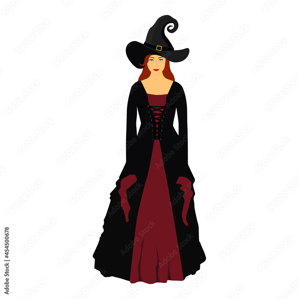 Witch girl in hat isolated on white background Witch girl in hat isolated on white background