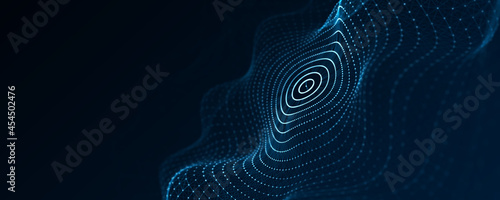 Abstract technology circle blue wave. Flow of particles. Big data transfer visualization. 3d rendering.