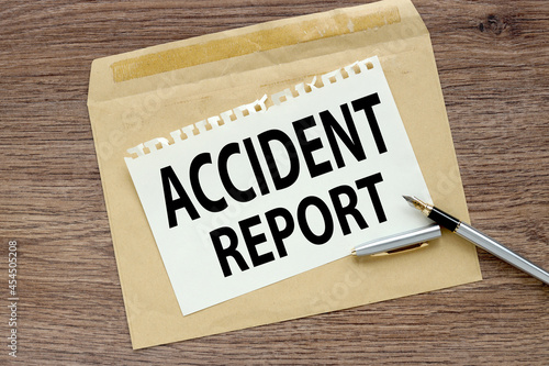 Accident report, text on paper on craft envelope