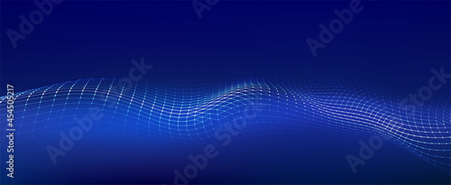 Color music sound wave. Abstract futuristic background of particles. Vector technology dynamic dots background. Big data visualization.