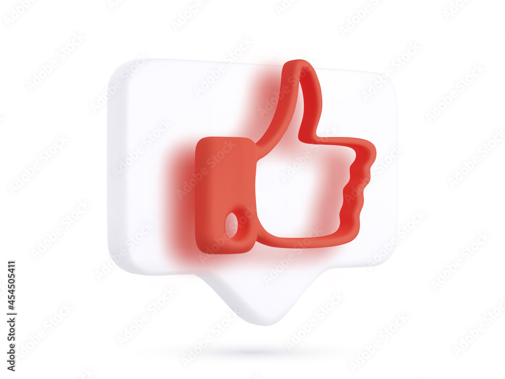 White 3d realistic bubble with red thumbs up icon with shadow isolated on white background. Vector illustration White 3d realistic bubble with red thumbs up icon with shadow isolated on white background. Vector illustration
