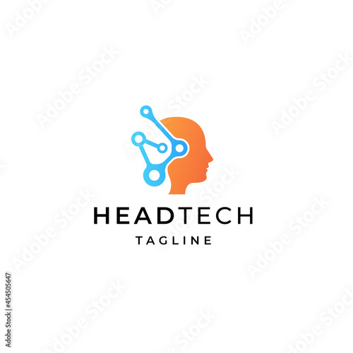 Human head tech logo icon design template flat vector