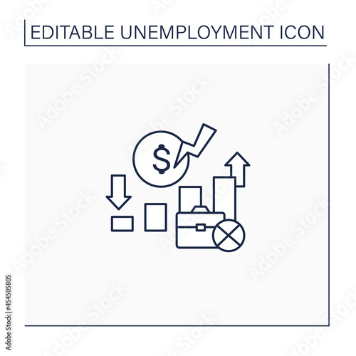 Unemployment rate line icon. Unemployed workers graphs.Increase and decrease labor force in percentage. Staff reduction.Joblessness concept. Isolated vector illustration.Editable stroke