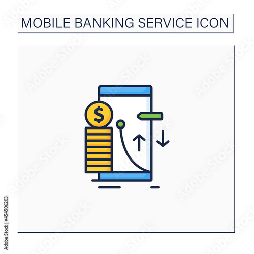 Transaction limit color icon. Cash limits for different operations. Prohibition transferring money between accounts. Online mobile banking service concept. Isolated vector illustration