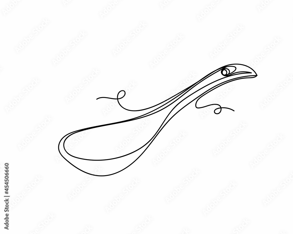 Continuous one line drawing of soup spoon in silhouette on a white ...