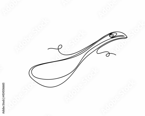 Continuous one line drawing of soup spoon in silhouette on a white background. Linear stylized.