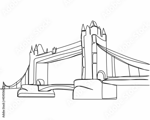 Photography Continuous one line drawing of tower bridge london uk england icon in silhouette on a white background