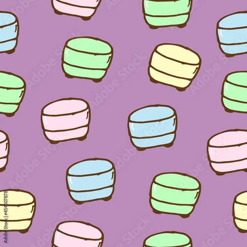 single sofa, round shape illustration on purple background. hand drawn vector. seamless pattern. home design interior. soft and comfortable. doodle art for wrapping paper, wallpaper, backdrop, fabric.