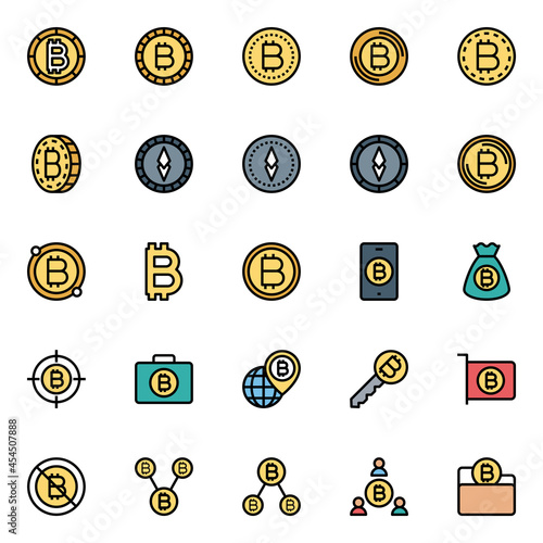 Filled outline icons for bitcoins.