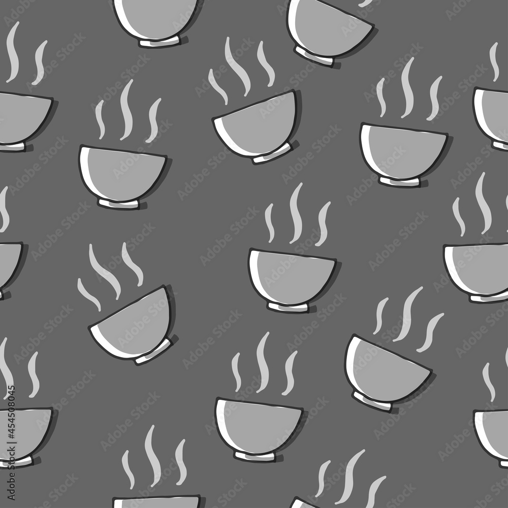 soup bowl illustration on gray background. hand drawn vector. seamless pattern. hot soup, asian food. black outline with aroma. doodle art for wallpaper, backdrop, fabric, wrapping paper and gift. soup bowl illustration on gray background. hand drawn vector. seamless pattern. hot soup, asian food. black outline with aroma. doodle art for wallpaper, backdrop, fabric, wrapping paper and gift.