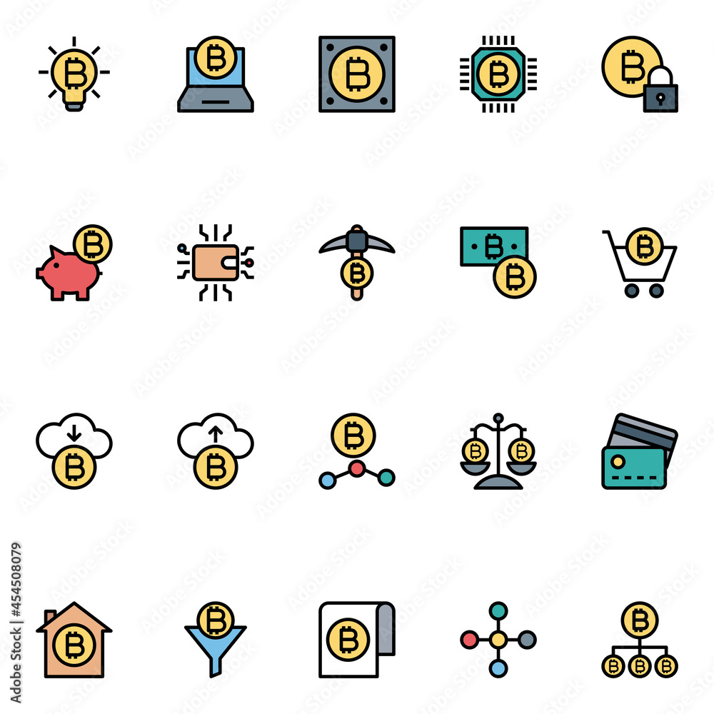 Fototapeta Wypełnione ikony konturu dla bitcoinów.