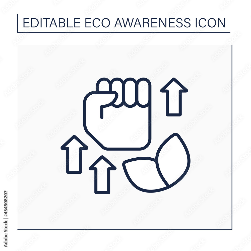 Ecology fight line icon. Ecology activism. Fist up. Support and protection environment. Eco awareness concept. Isolated vector illustration. Editable stroke Ecology fight line icon. Ecology activism. Fist up. Support and protection environment. Eco awareness concept. Isolated vector illustration. Editable stroke