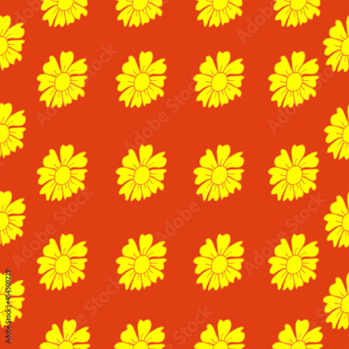 seamless pattern with beautiful yellow flower illustration on orange background. hand drawn vector. geometric pattern. doodle art for fabric, wallpaper, wrapping paper, backdrop, textile, scrapbook. 