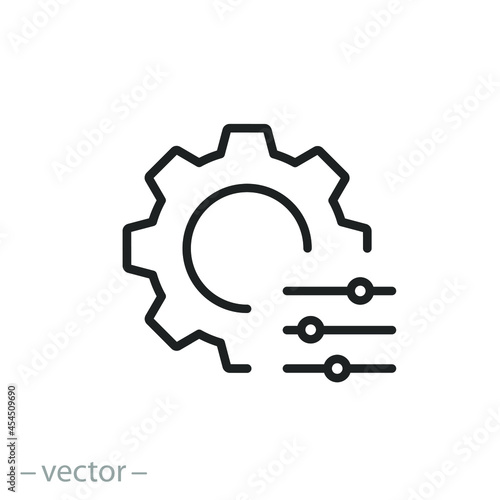 potential adapt icon, change process setting, mechanism setup, thin line symbol on white background - editable stroke vector illustration