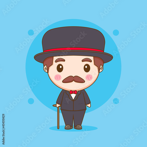 cute gentleman in black suit chibi character illustration