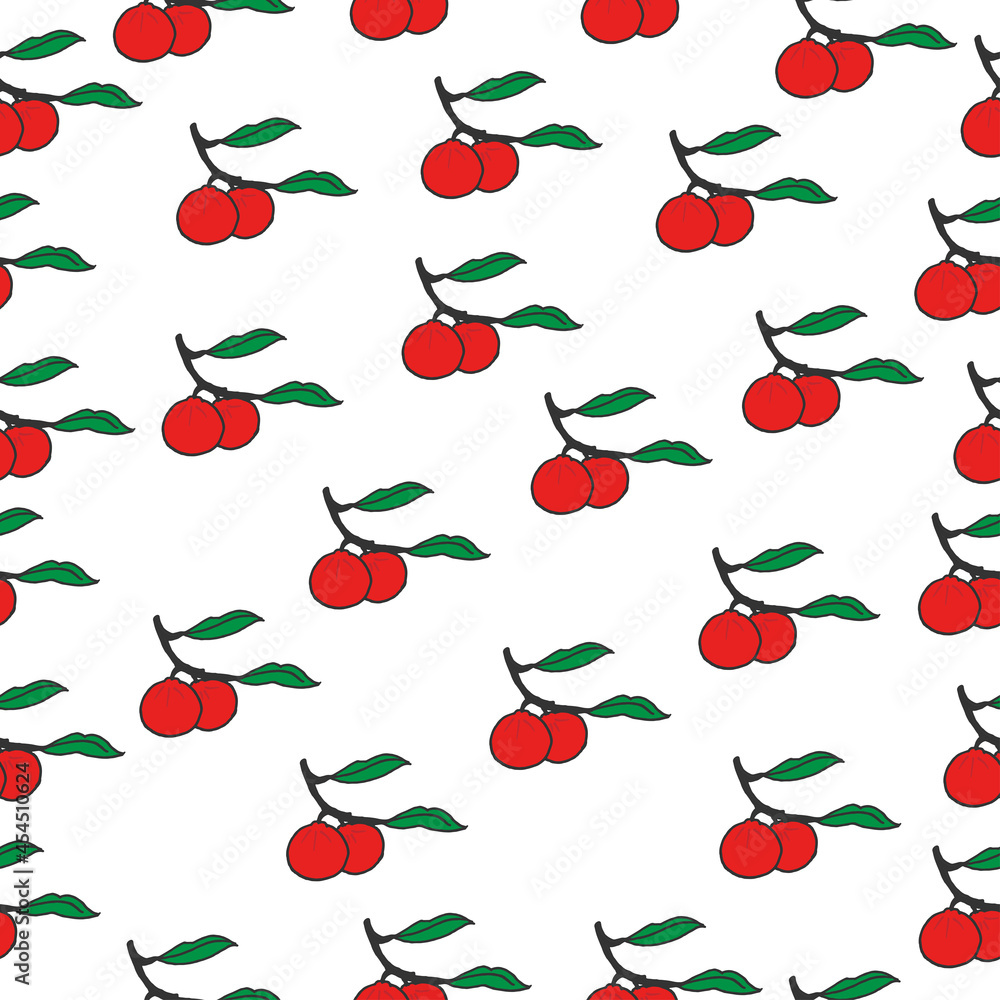 red berries with branch and green leaf illustration on white background. seamless pattern. hand drawn vector. sweet and fresh fruit. doodle art for wallpaper, wrapping paper, fabric, textile, fashion. red berries with branch and green leaf illustration on white background. seamless pattern. hand drawn vector. sweet and fresh fruit. doodle art for wallpaper, wrapping paper, fabric, textile, fashion.