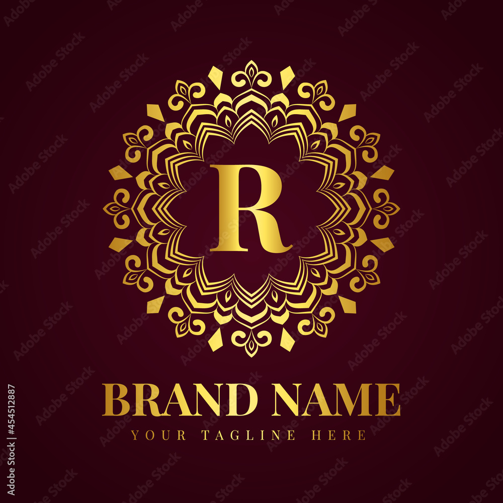 Naklejka premium Gold color luxury letter r brand logo design template