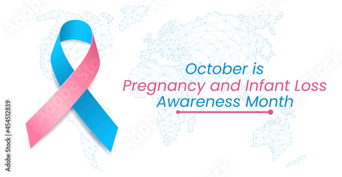 Pregnancy and Infant Loss Awareness Month concept. Banner with blue and pink ribbon awareness and text. Vector illustration.