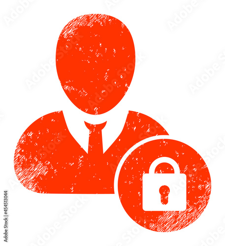 Locked user icon with grunge effect. Isolated vector locked user icon image with grunge rubber texture on a white background.