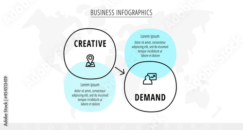 Vector hand-drawn sketch infographics with two circles and arrows. Business visualization with 2 steps and options for diagram, flowchart, banner, presentations, web, content, levels, chart, graphic