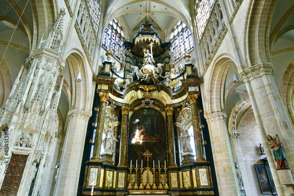 Interior of Church of Our Lady-across-the-Dyle which was built in the 14th and 15th centuries in Mechelen in Flanders.