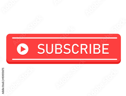 Red button of subscribe social media sign. Isolated on white background.  Online video channel
