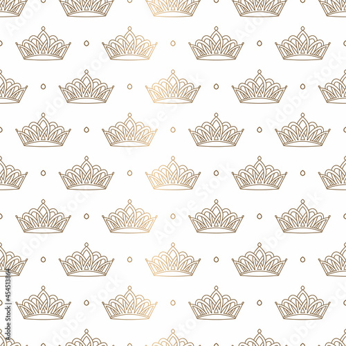 Gold and white vector seamless pattern with crown ornament. Traditional Arabic  Indian motifs. Great for fabric and textile  wallpaper  packaging or any desired idea.