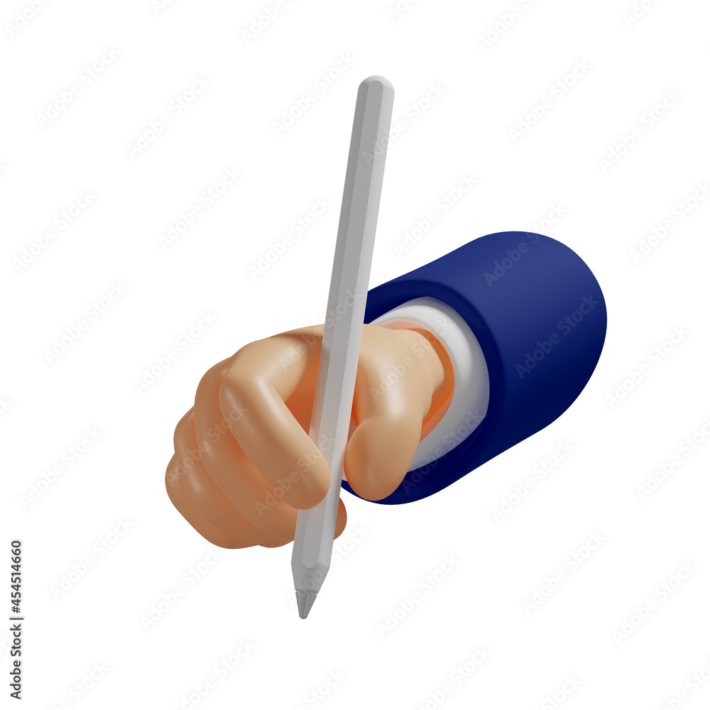 3d hand holds a pencil or digital pen, stylus for tablet. To make sketches,  notes. Isolated illustration on white background, 3d rendering Stock  Illustration | Adobe Stock