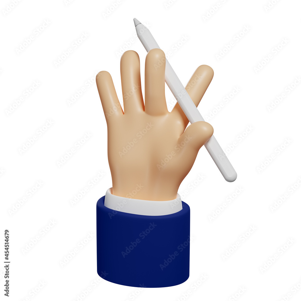 3d hand holds a pencil or digital pen, stylus for tablet. To make sketches, notes. Isolated illustration on white background, 3d rendering 3d hand holds a pencil or digital pen, stylus for tablet. To make sketches, notes. Isolated illustration on white background, 3d rendering