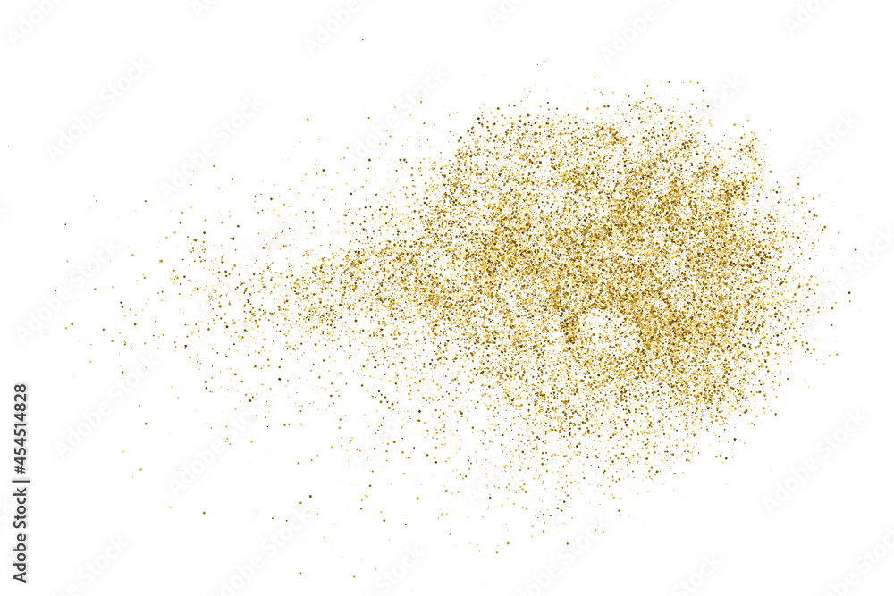 Gold Glitter Texture Isolated On White. Goldish Color Sequins. Celebratory Background. Golden Explosion Of Confetti. Vector Illustration, Eps 10.