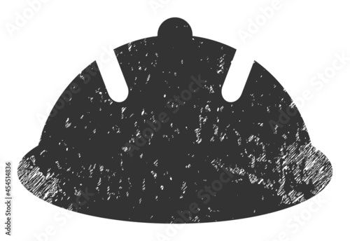 Protective helmet icon with scratched effect. Isolated vector protective helmet icon image with grunge rubber texture on a white background.