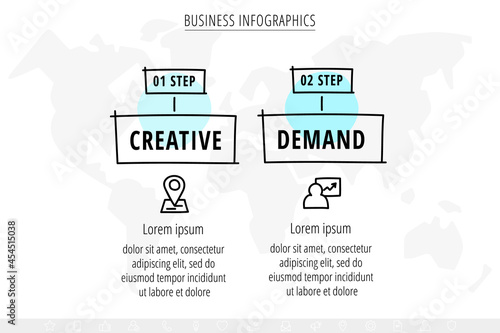 Vector hand-drawn sketch infographics with two icons. Business visualization with 2 steps and squares for diagram, flowchart, banner, presentations, web, content, levels, chart, graphic