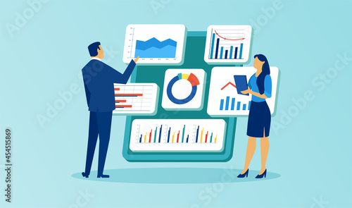 Vector of businesspeople analysing internet data