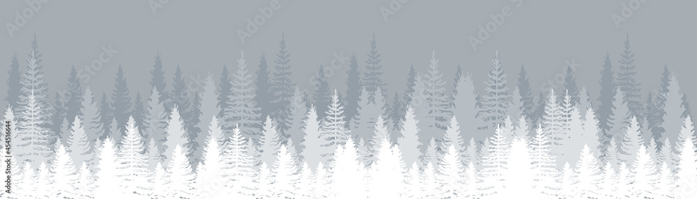 Winter landscape with snowy fir forest. Pines. Set of Pine, Spruce and Christmas Tree. Forest background. Panorama view. Vector illustration Winter landscape with snowy fir forest. Pines. Set of Pine, Spruce and Christmas Tree. Forest background. Panorama view. Vector illustration