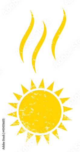 Sun warm icon with grunge effect. Isolated vector sun warm symbol with grunge rubber texture on a white background.