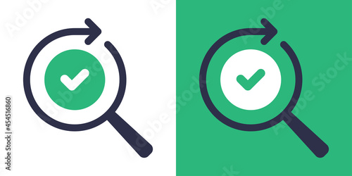 Correction icon. Magnifying glass with check mark icon. photo