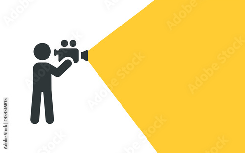 Cameraman icon on white banner. Movie maker icon.