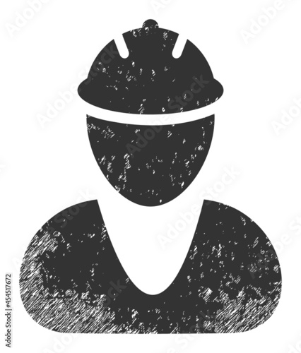 Worker icon with scratched effect. Isolated vector worker icon image with scratched rubber texture on a white background.
