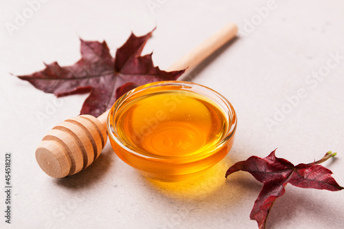 Honey or maple syrup in a bowl.
