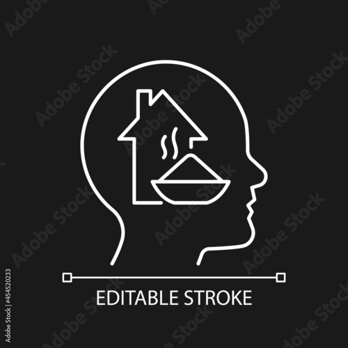 Physiological motivation white linear icon for dark theme. Satisfy human needs. Physical health. Thin line customizable illustration. Isolated vector contour symbol for night mode. Editable stroke