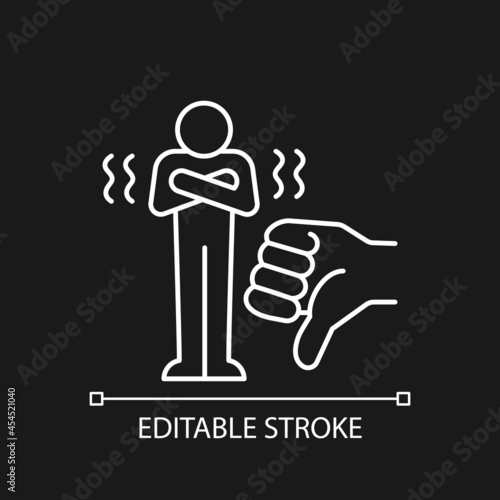 Criticism white linear icon for dark theme. Constructive criticism motivates people. Thin line customizable illustration. Isolated vector contour symbol for night mode. Editable stroke