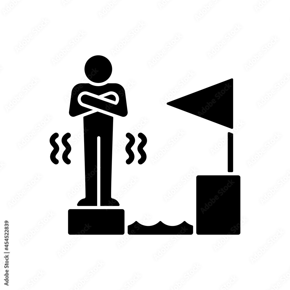 Fear of failure black glyph icon. Achieve goal. Fear and anxiety is motivator. Gain success no matter what. Intrinsic force and stimulus. Silhouette symbol on white space. Vector isolated illustration Fear of failure black glyph icon. Achieve goal. Fear and anxiety is motivator. Gain success no matter what. Intrinsic force and stimulus. Silhouette symbol on white space. Vector isolated illustration