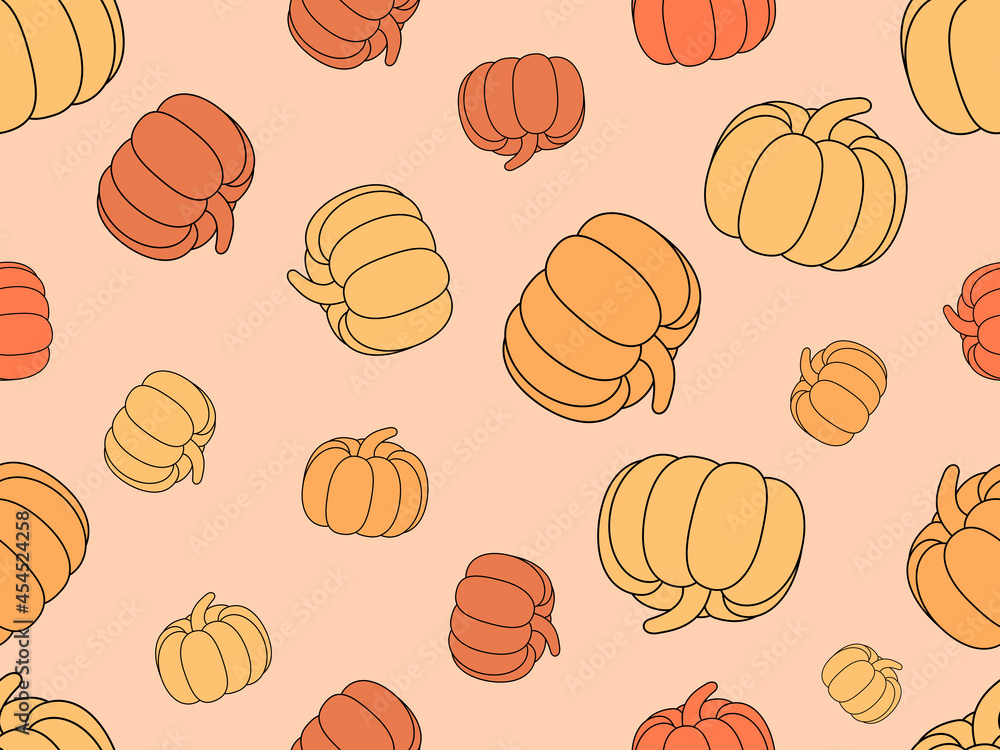 Pumpkins seamless pattern. Thanksgiving holiday background. Abstract background with pumpkins for printing on wrapping paper, banners and booklets. Vector illustration