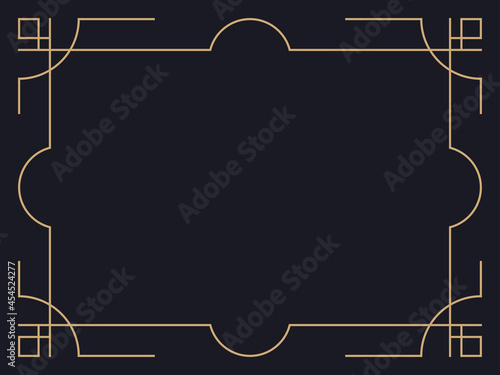 Art deco frame. Vintage linear border. Design a template for invitations, leaflets and greeting cards. Geometric golden frame. The style of the 1920s - 1930s. Vector illustration