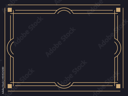 Art deco frame. Vintage linear border. Design a template for invitations, leaflets and greeting cards. Geometric golden frame. The style of the 1920s - 1930s. Vector illustration