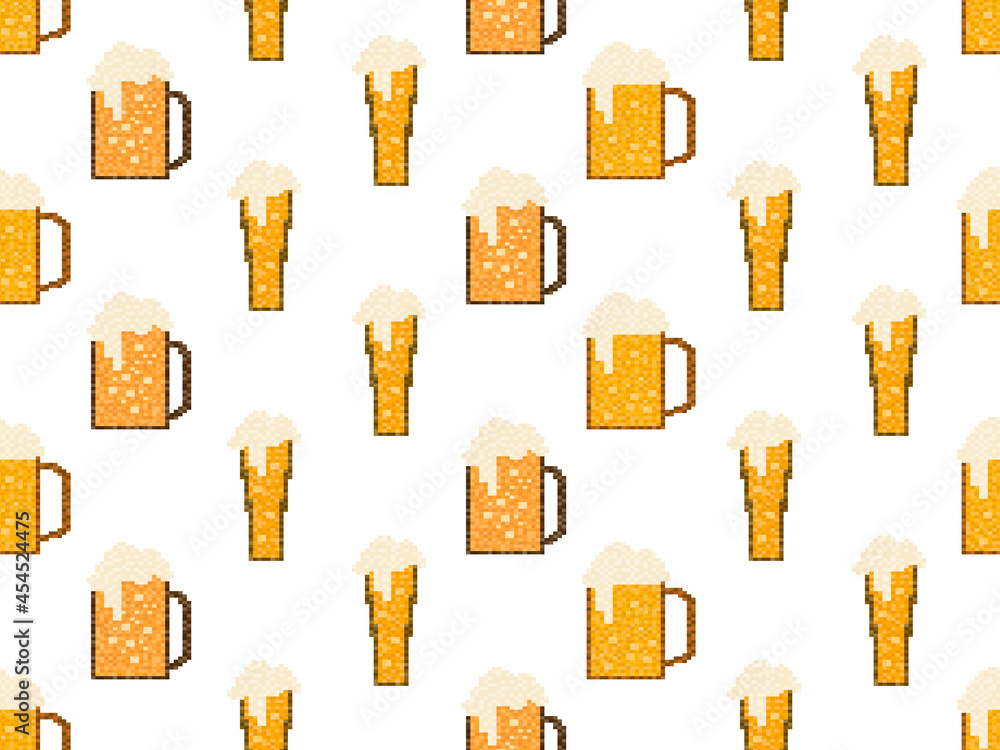 Pixel beer seamless pattern. Glass of beer pixel art. 8 bit mug, pixel ...