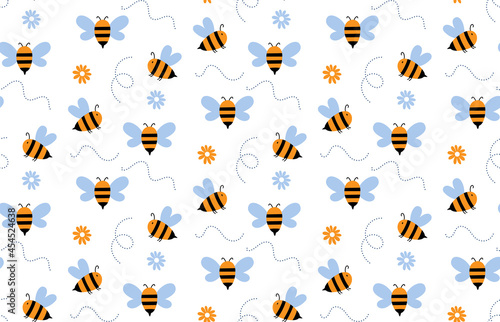 Vector seamless pattern honey bee yellow blue © DandelionFly