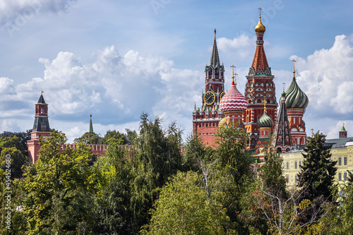 view of the Moscow Kremlin and St. Basil's Cathedral from Zaryadye Park