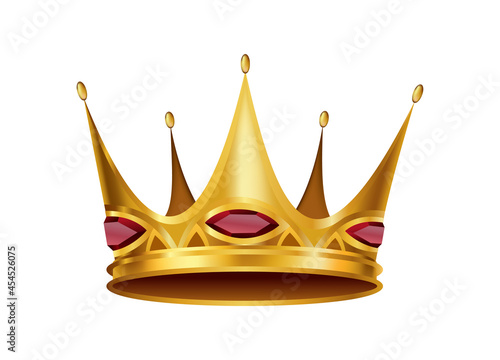 Realistic golden crown. Crowning headdress for king or queen. Royal noble aristocrat monarchy symbol. Monarch heraldic decoration